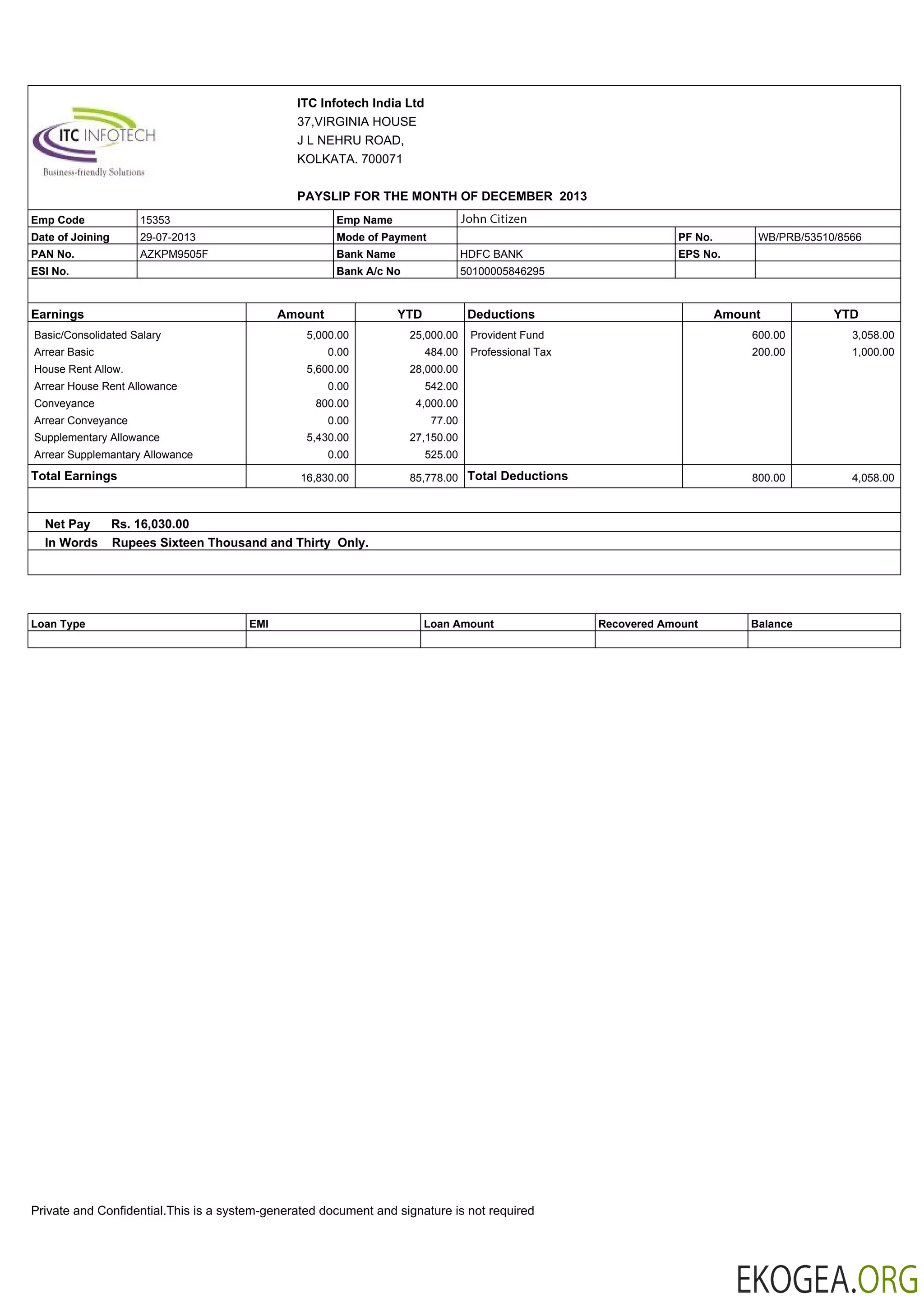 INDE ITC Infotech India LTD Fiche de paie aux formats Word et PDF